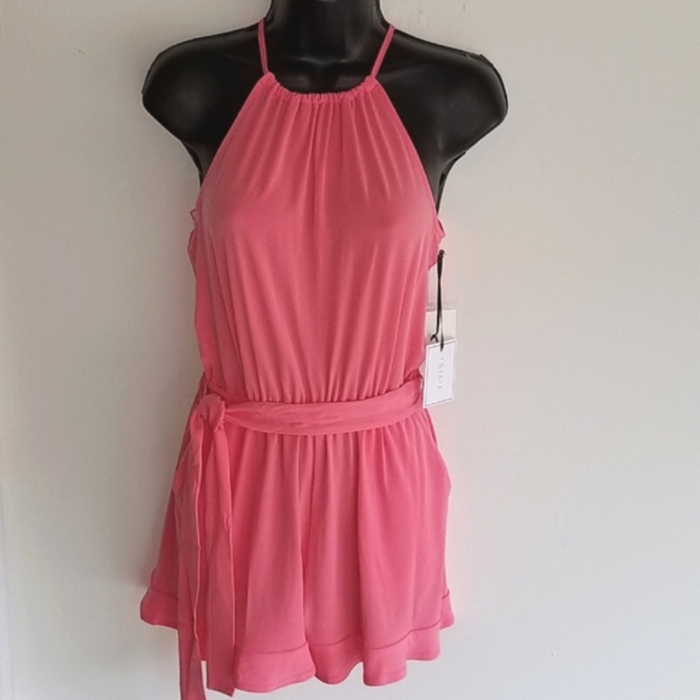 1. State Halter Neckline Tie Waist Romper